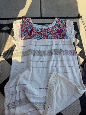 White Embroidered Midi Dress with Colorful Floral Yoke Nativa